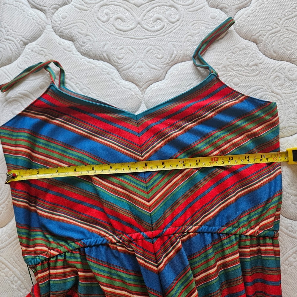Vintage 70s Lanz Original Midi Dress Stripe Spaghetti Strap Belt S/M - Picture 15 of 16
